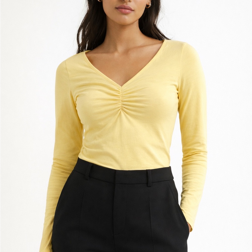 H&M medium Yellow V-Neck Long Sleeve Top